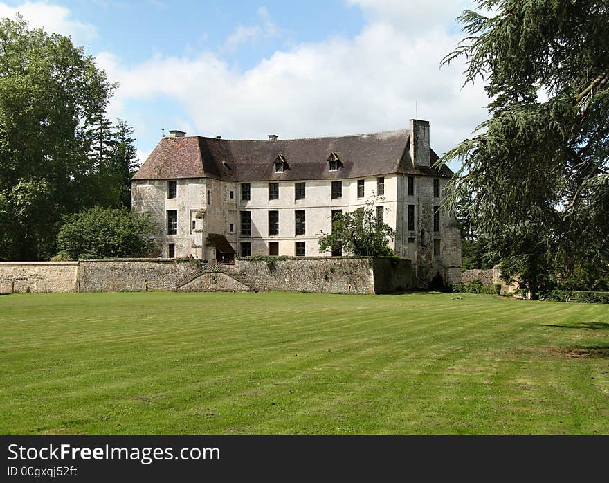 A Chateau in Normandy France with Park and Lawn to the front. A Chateau in Normandy France with Park and Lawn to the front