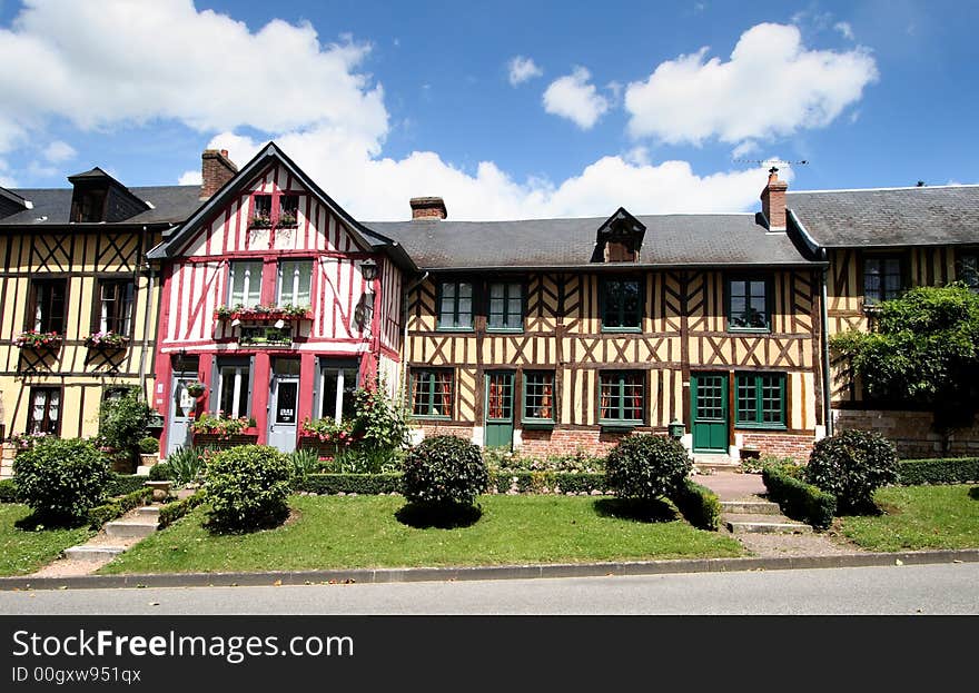 Row of Timber Framed Houses in an Historic Village in Normandy, France