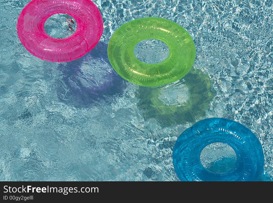 Round float in pool of water. Round float in pool of water