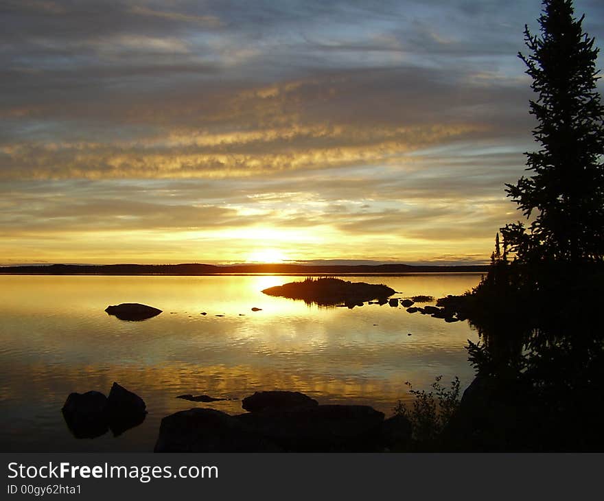 Sunset reflecting over the lake.