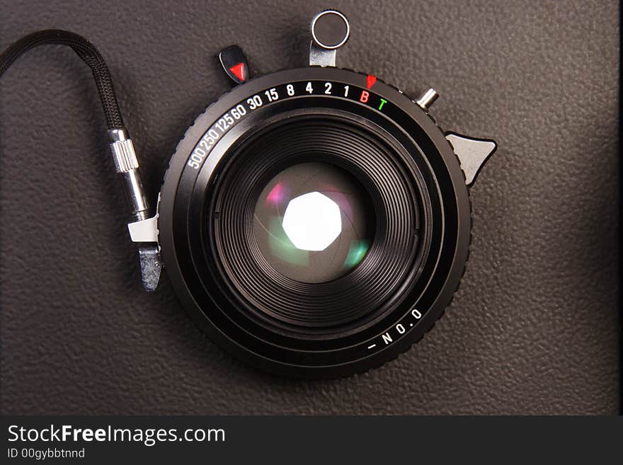 A large format camera lens with cable release