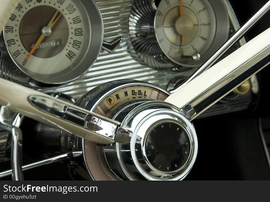 Close up detail of a classic car at a car show