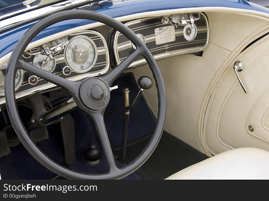 Close up detail of a classic car at a car show