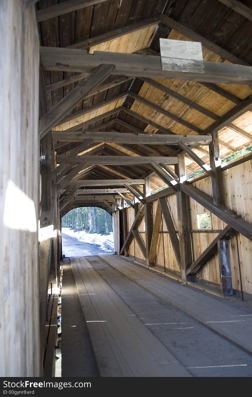 'Kissing Bridge' Covered Bridge near Stowe in Vermont. 'Kissing Bridge' Covered Bridge near Stowe in Vermont