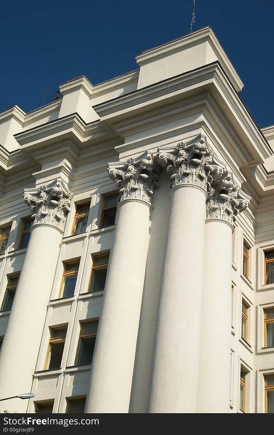 White columns and deep blue sky