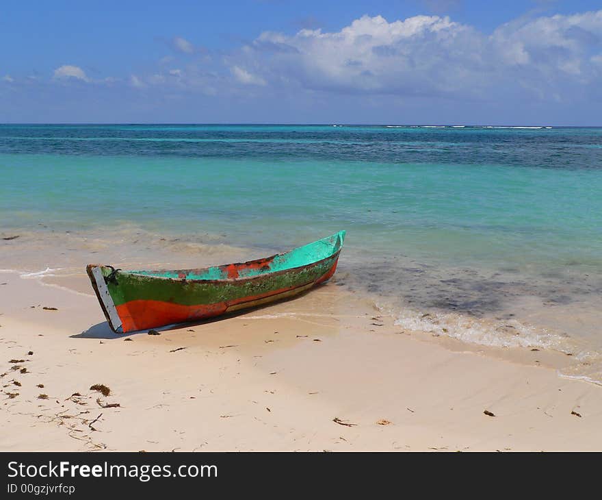 Idyllic tropical view of local canoe little corn island. Idyllic tropical view of local canoe little corn island