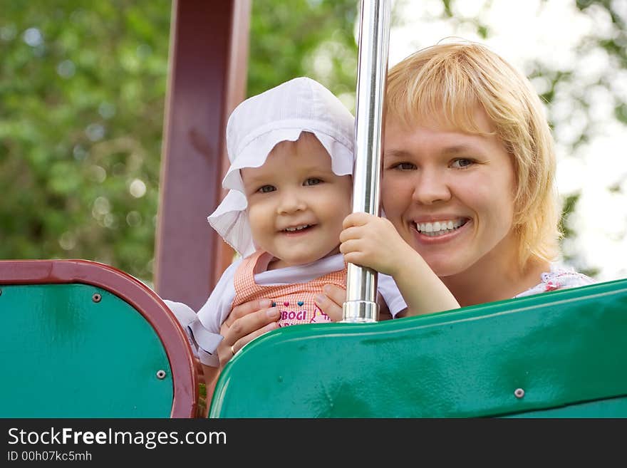 Mother and baby outdoo