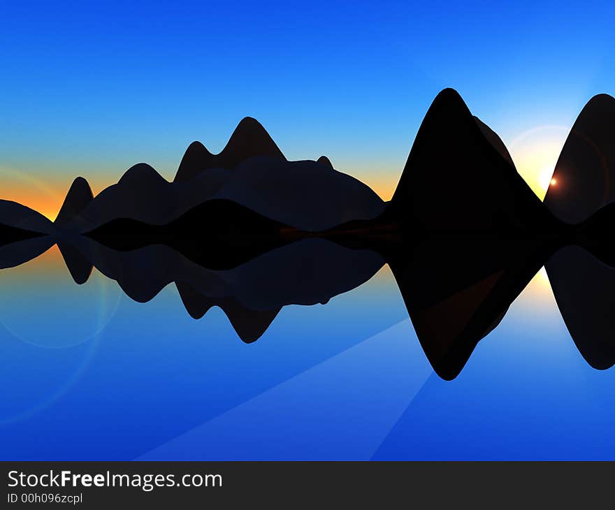 A conceptual arty image of an island in still water that looks like a sound wave. A conceptual arty image of an island in still water that looks like a sound wave.