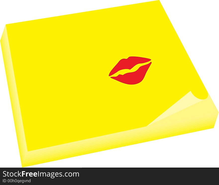 Illustration of a yellow note with kiss