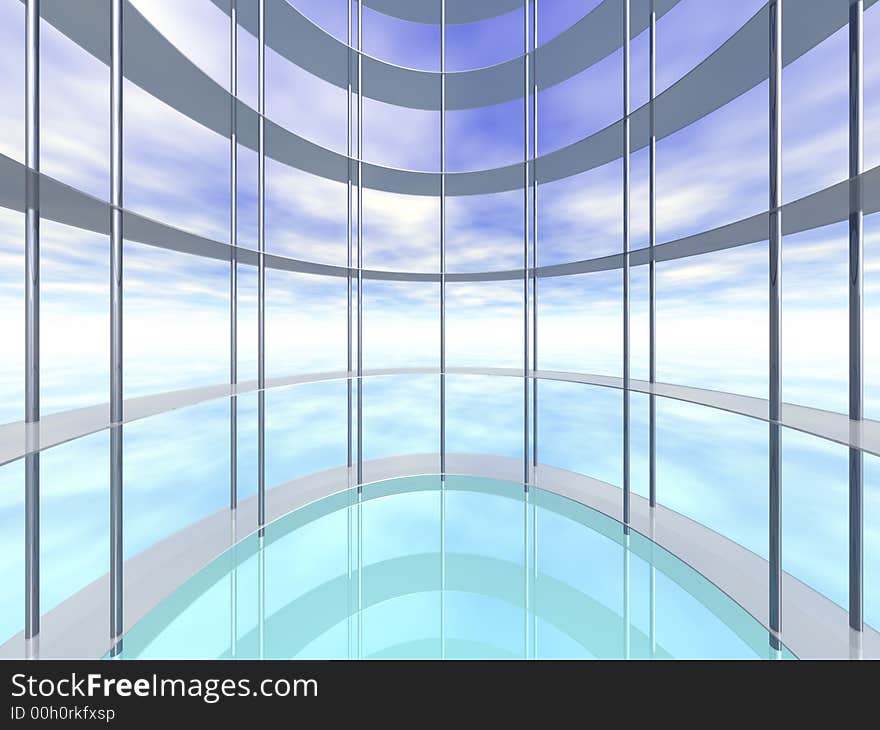 Construction Frame. Abstract shapes from a modern building. 3D render.