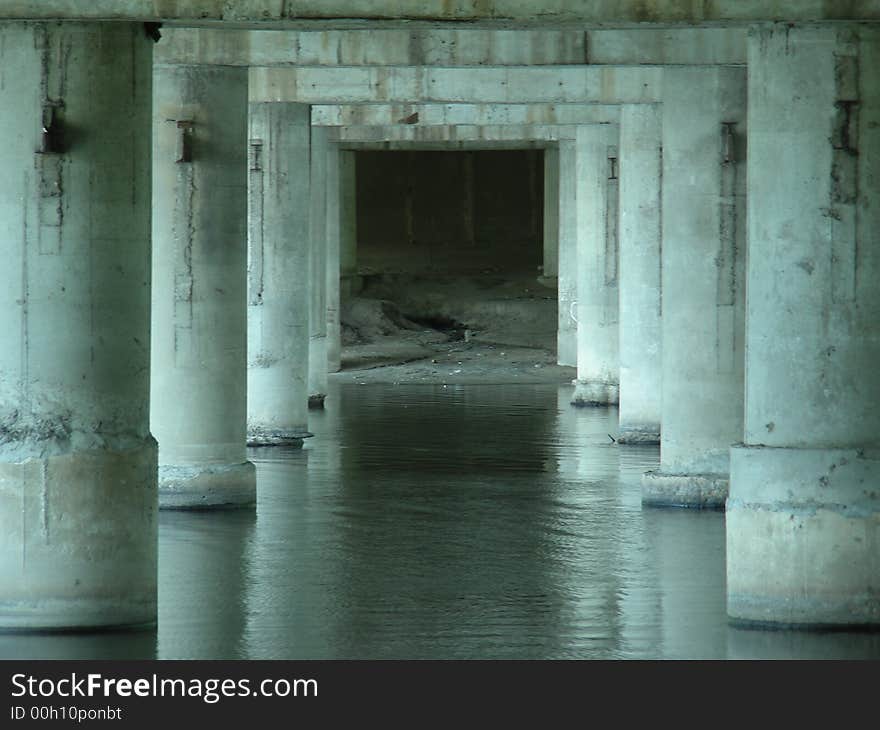 Modern columns standing in water