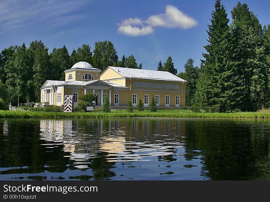 Landscape with palace, sky, clouds and its reflection. Landscape with palace, sky, clouds and its reflection