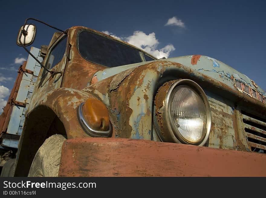 Blue old-fashioned rusty ancient car Praga V3S. Blue old-fashioned rusty ancient car Praga V3S.