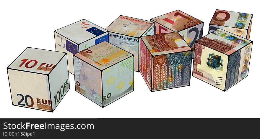 Blocks with euro note on the surface. Blocks with euro note on the surface