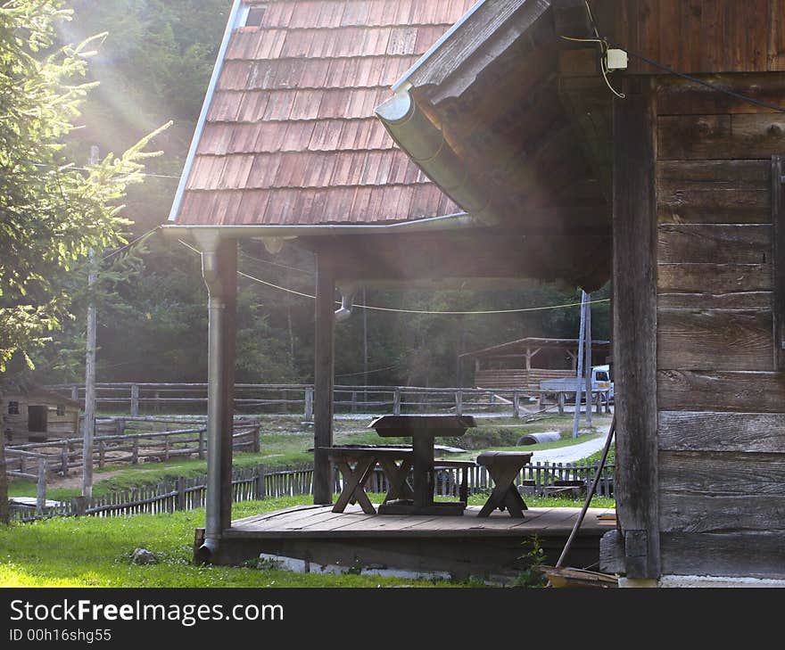 Wooden desk in the countryside rural house