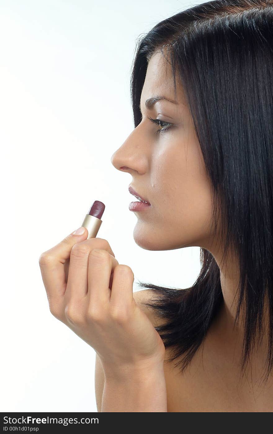 Portrait of brunette with lipstick