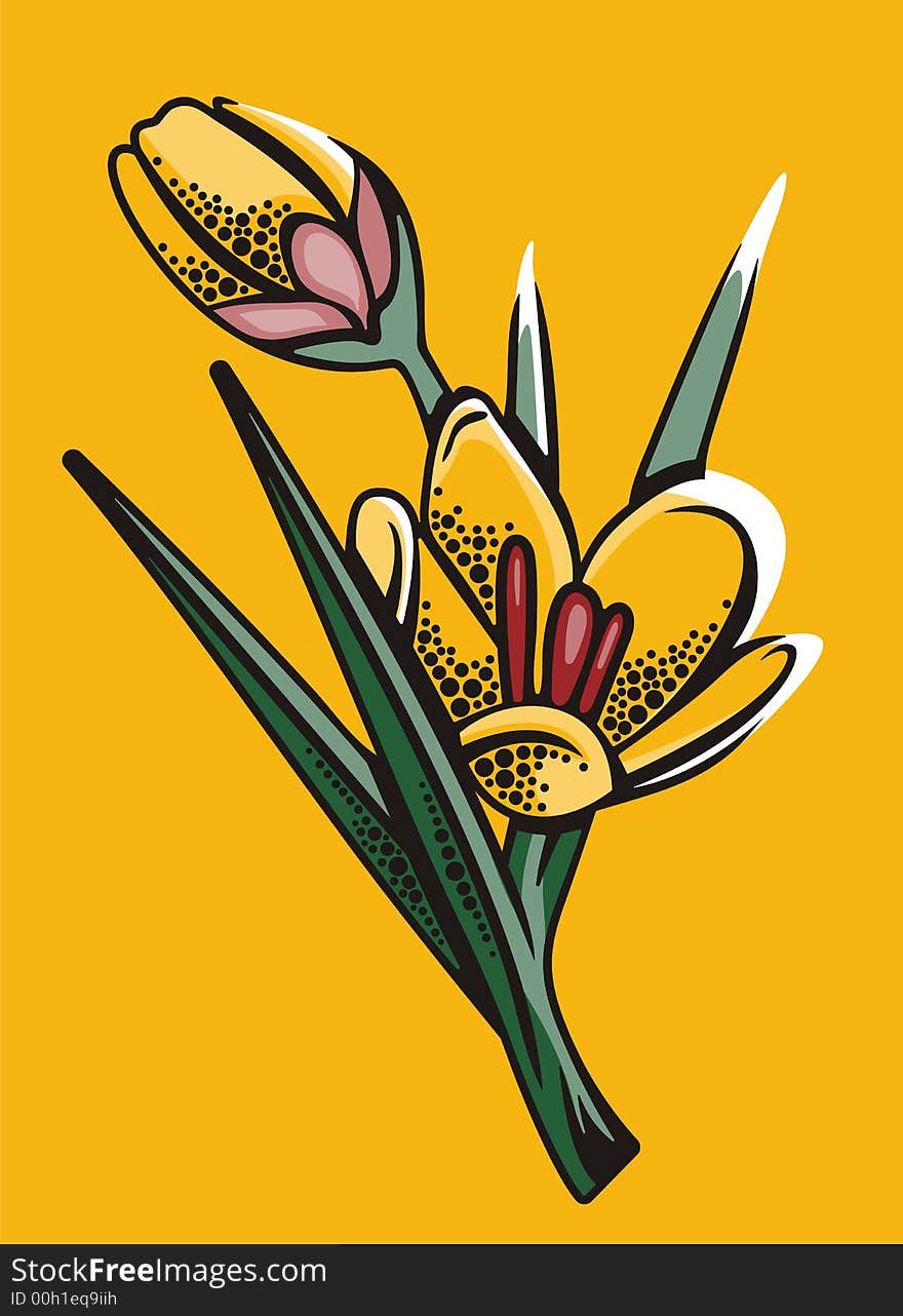 Vector illustration of a yellow flower with red stamen. Vector illustration of a yellow flower with red stamen.