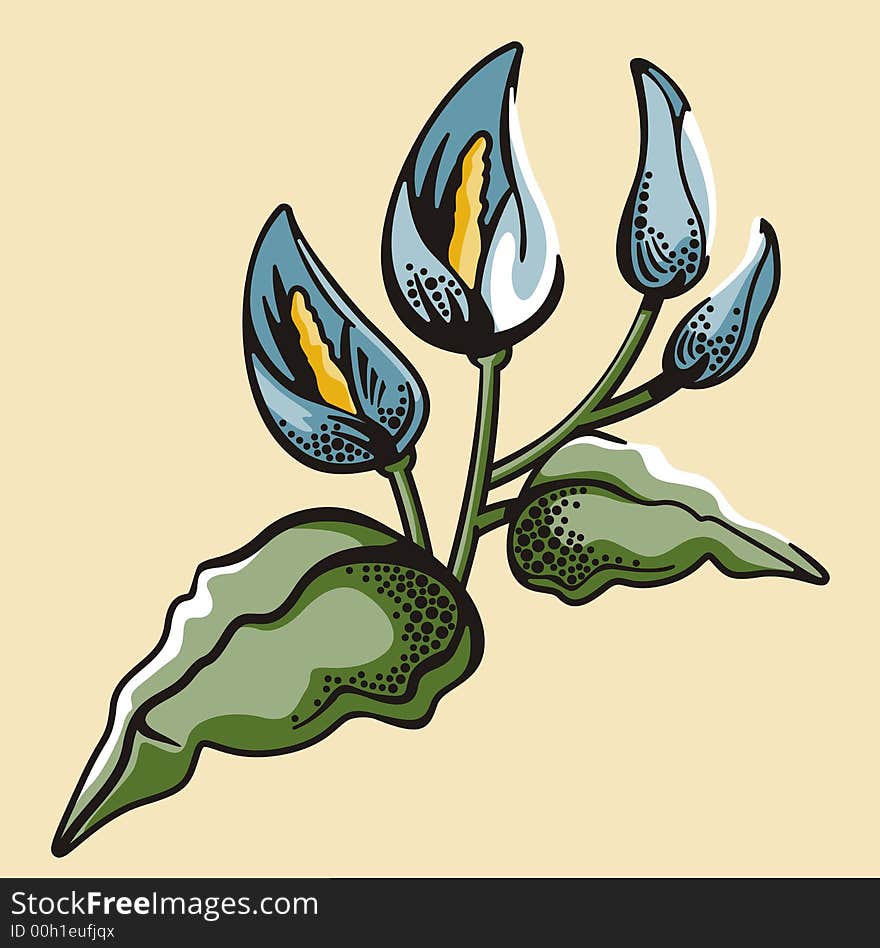 Vector illustration of blue lilies with yellow stamen. Vector illustration of blue lilies with yellow stamen.