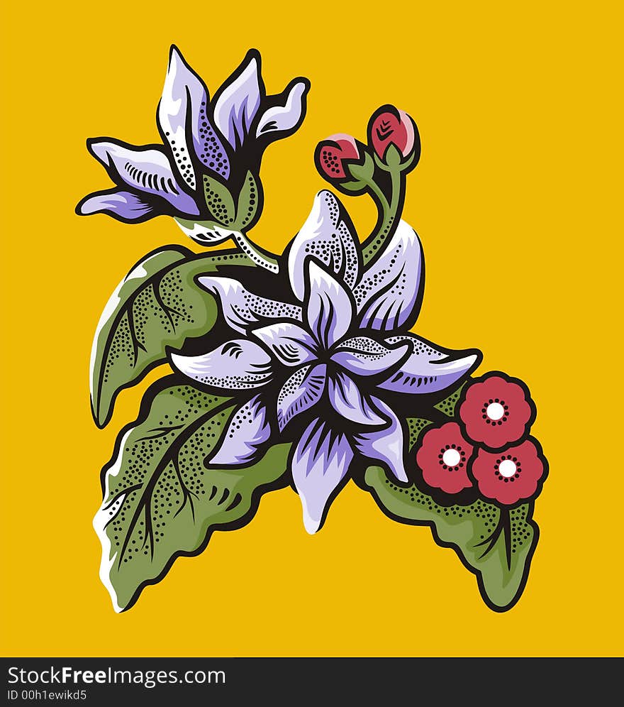 Vector illustration of red and mauve flowers. Vector illustration of red and mauve flowers.