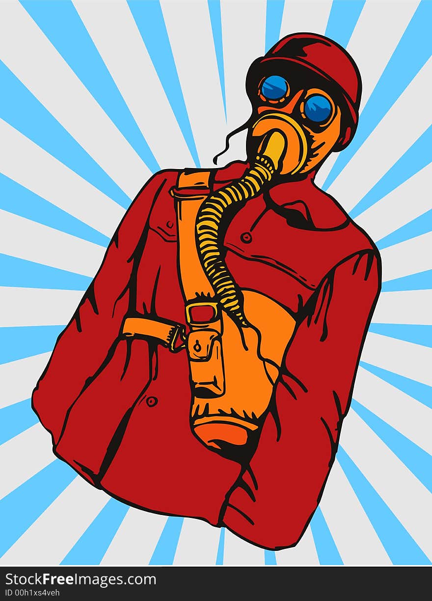 Vector art of a soldier with gasmask