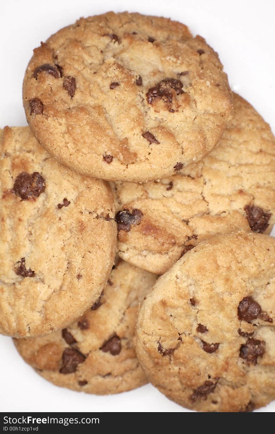 Chocolate chip cookies on  white background