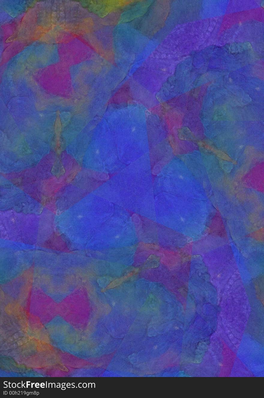 Art Oil Pastel Collage In Blue