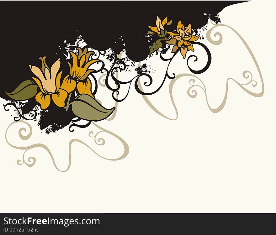 Floral grunge background with exotic yellow  flowers, and ornamental details. Floral grunge background with exotic yellow  flowers, and ornamental details.