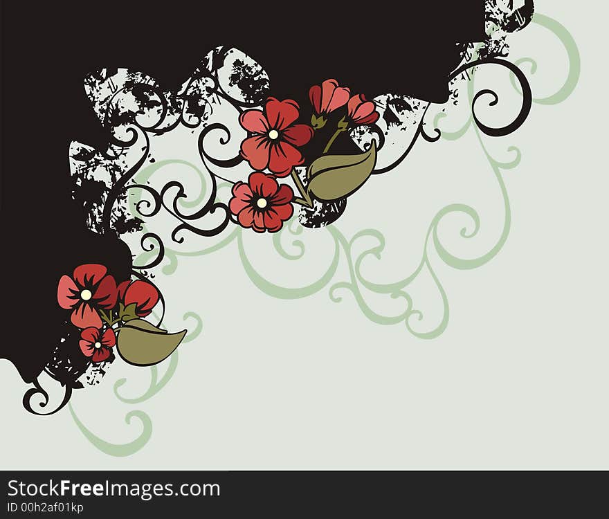 Floral grunge background with red flowers, and ornamental details. Floral grunge background with red flowers, and ornamental details.