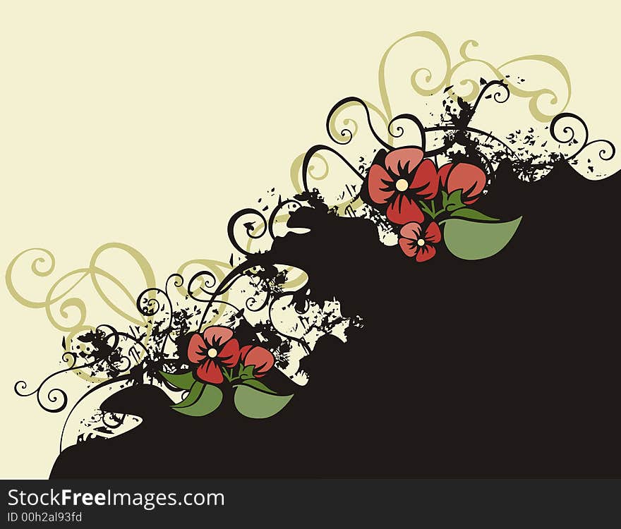 Floral grunge background with red flowers, and ornamental details. Floral grunge background with red flowers, and ornamental details.