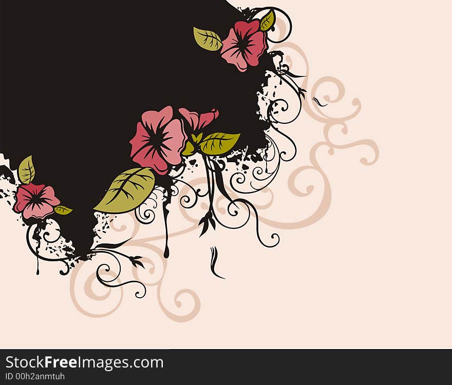 Floral grunge background with red flowers, and ornamental details. Floral grunge background with red flowers, and ornamental details.