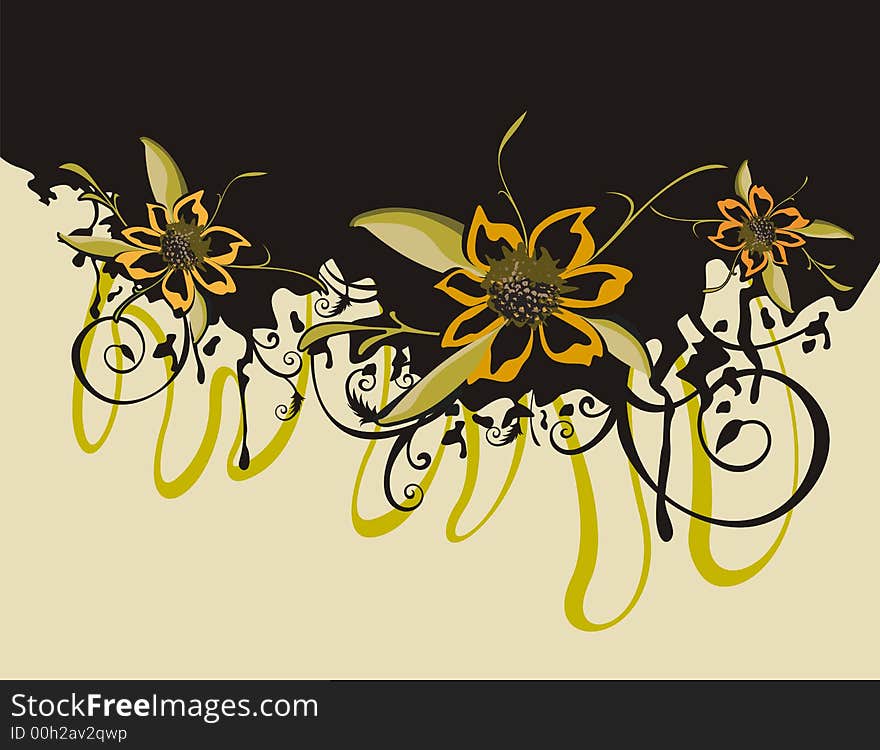 Floral grunge background with yellow gerber daisies, and ornamental details. Floral grunge background with yellow gerber daisies, and ornamental details.