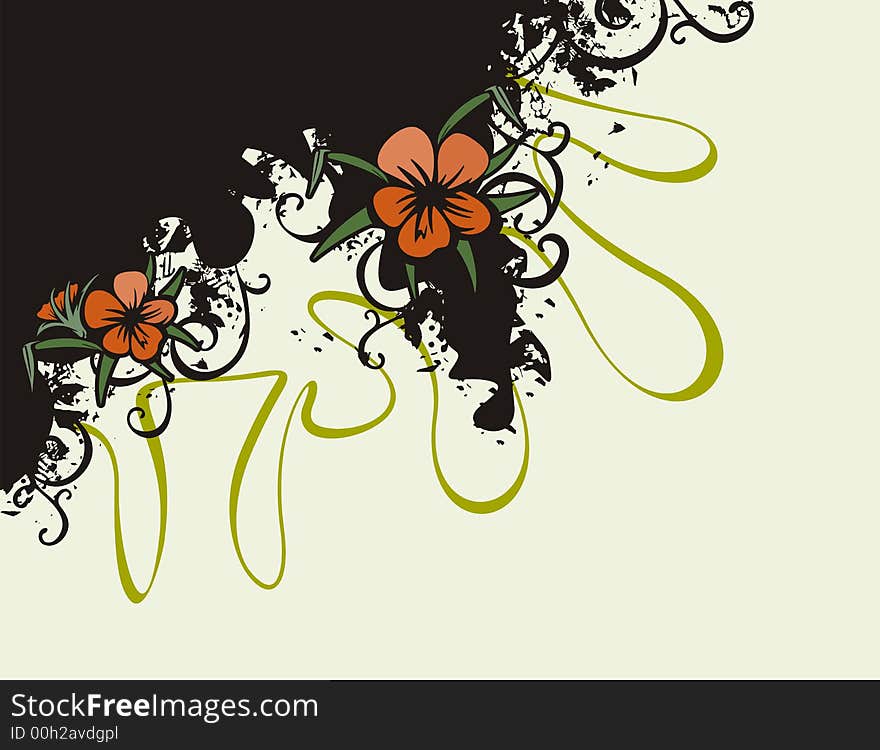 Floral grunge background with red flowers, and ornamental details. Floral grunge background with red flowers, and ornamental details.