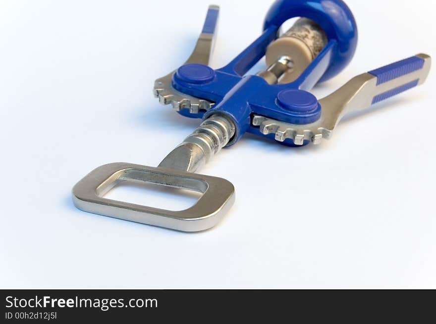 Corkscrew in macro white background. Corkscrew in macro white background