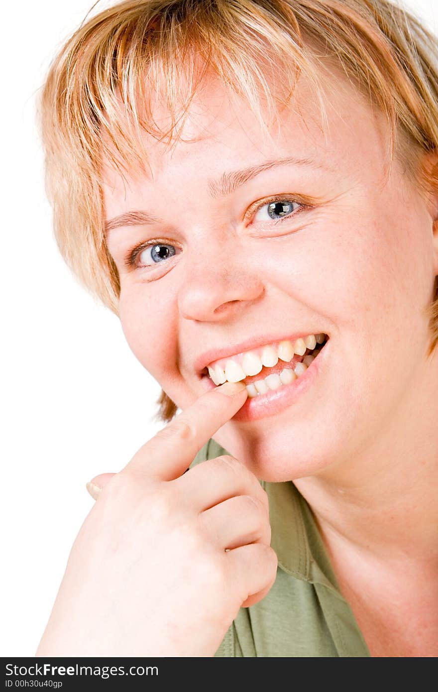 An attractive woman biting her finger