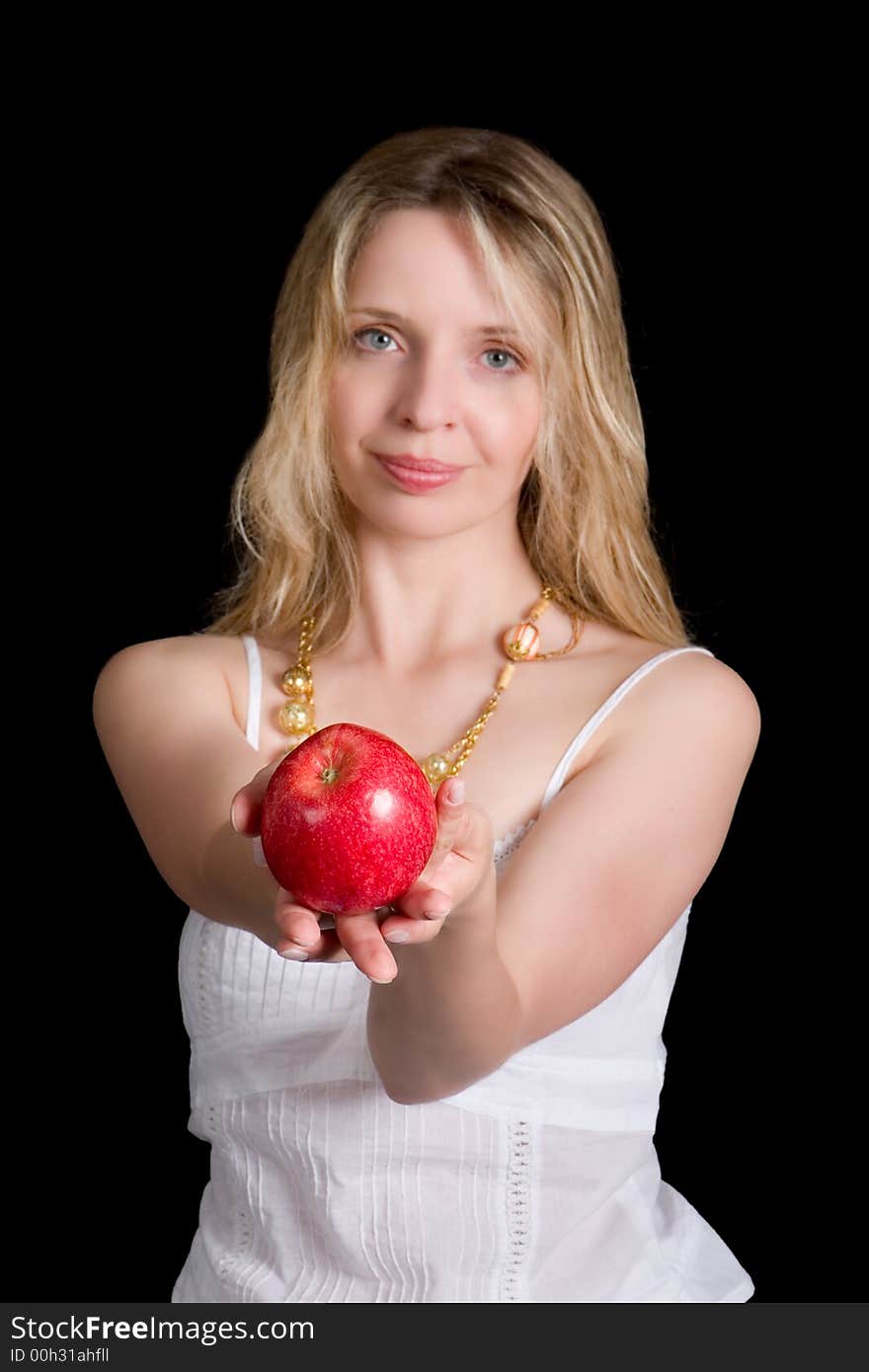 A Woman Holding An Apple