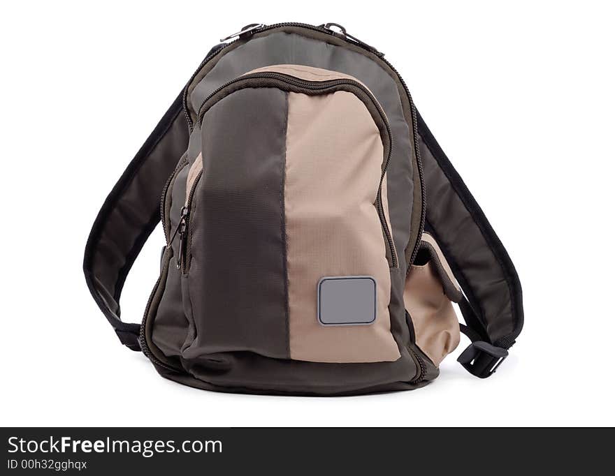 Small modern backpack isolated over white background. Front view. Small modern backpack isolated over white background. Front view.