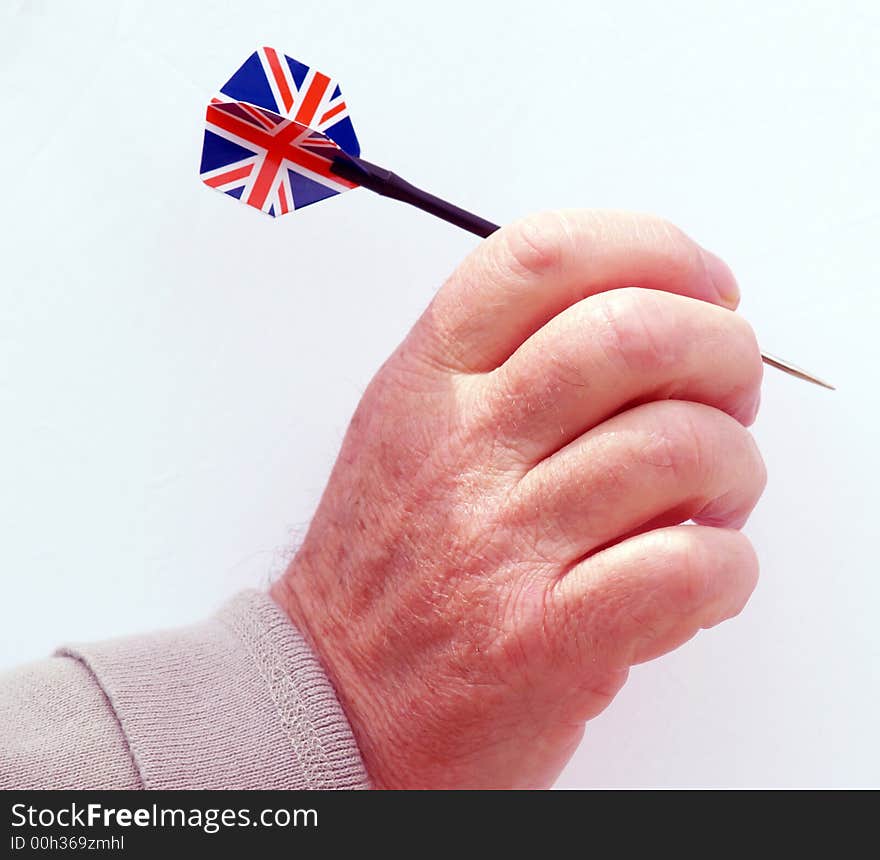 Hand with dart with union jack flag of Britain