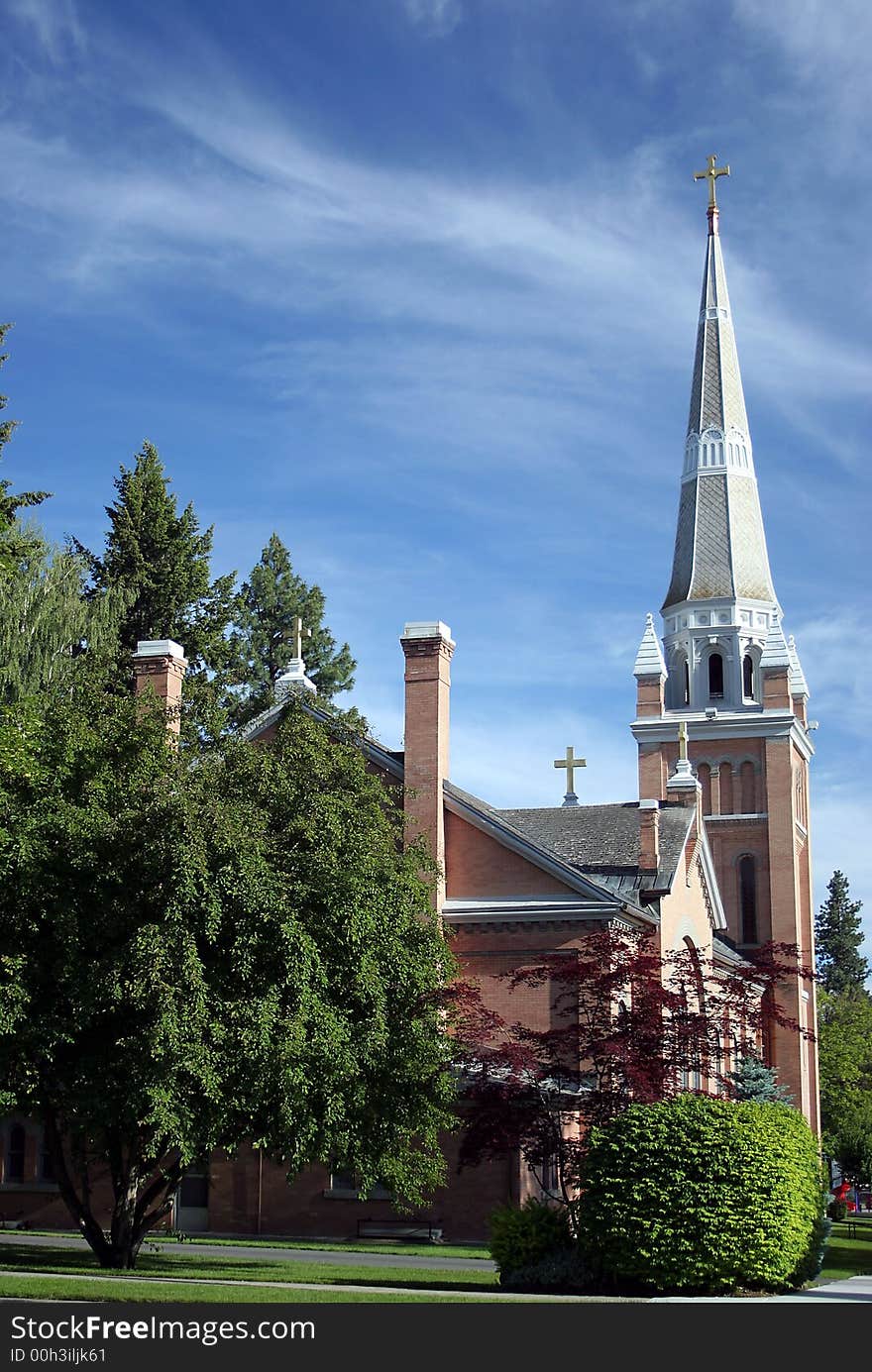 The very recognizable architecture of a catholic church