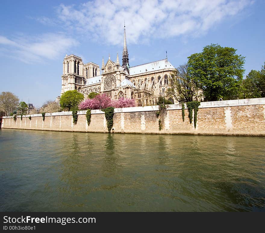 View of Notre Dame de Paris across the Seine River, France