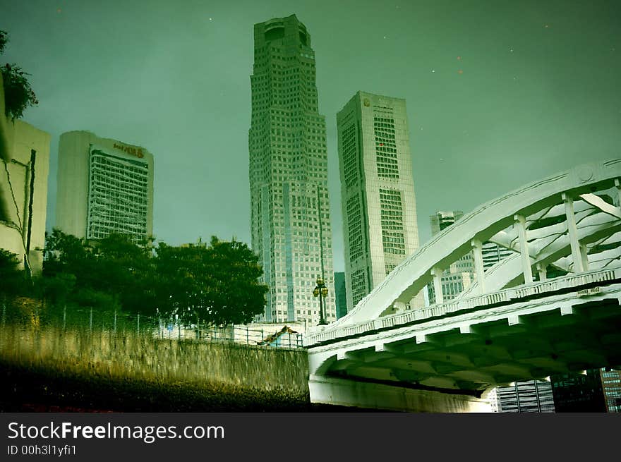 Modern building and bridge