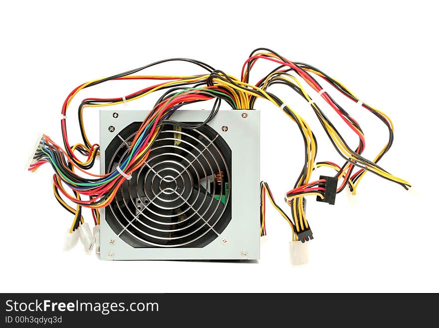 Computer power supply with fan and wires