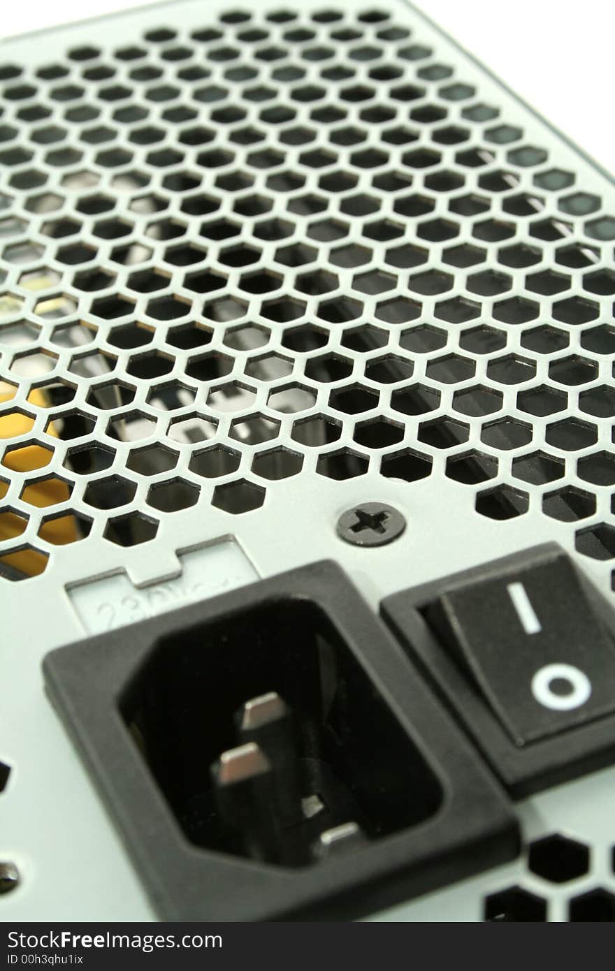 Closeup power supply with lattice and switch button