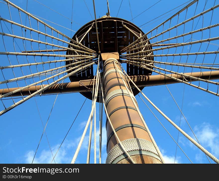 Ship Mast and Blue Sky in Port Genova(Italy) december 2005 .