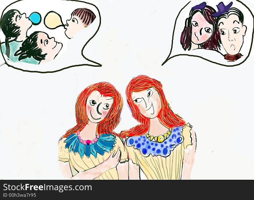 Illustration with girls talking and laughing. Illustration with girls talking and laughing