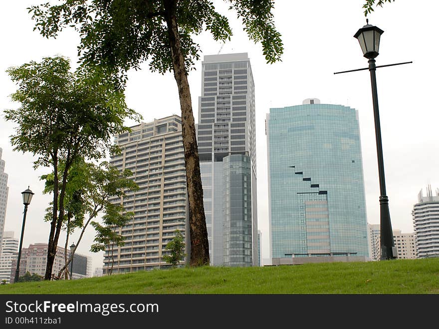 A building shot, taken from a park. A building shot, taken from a park