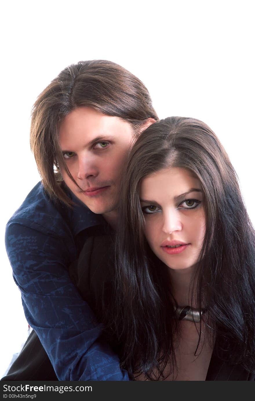 Portrait of the man and the woman. Studio shooting, the white background isolated. Portrait of the man and the woman. Studio shooting, the white background isolated