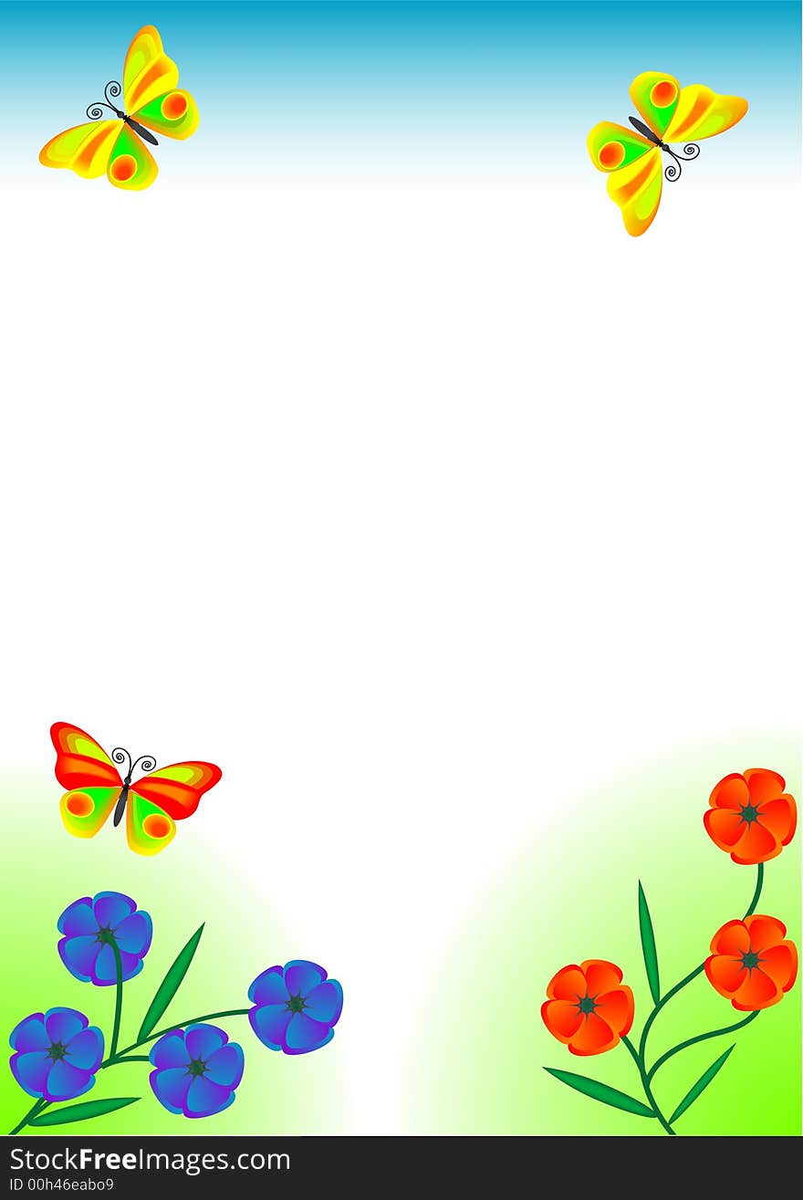 Flowers, butterfly, grass