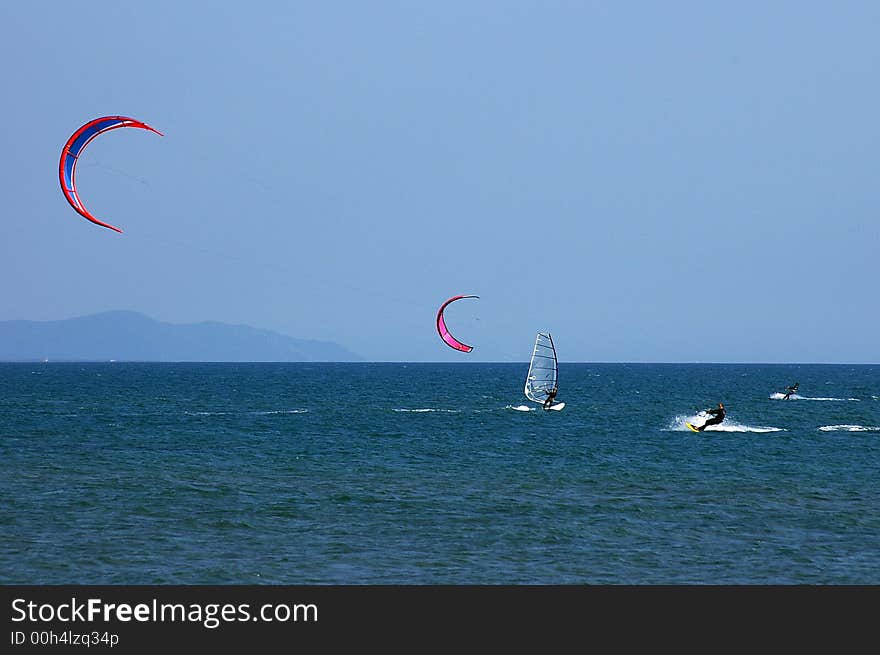 Kite surfing kites in the air