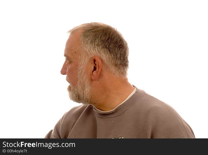 Older man in profile isolated on white. Older man in profile isolated on white