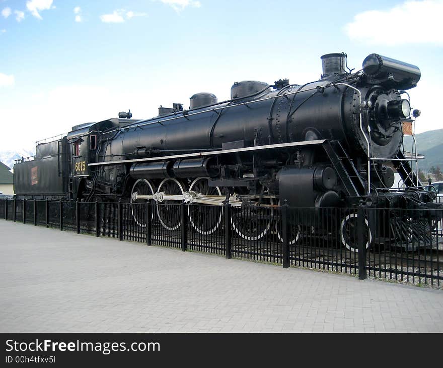 Steam locomotive 6015 mountain type class U-1-A built in 1923 exhibited in Jasper Canada. Steam locomotive 6015 mountain type class U-1-A built in 1923 exhibited in Jasper Canada